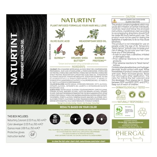 Naturtint 1N Ebony Black Permanent Hair Color (Pack of 6), Ammonia Free, Vegan, Cruelty Free, up to 100% Gray Coverage, Long Lasting Results (Packaging may vary)
