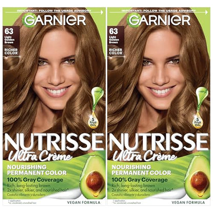 Garnier Hair Color Nutrisse Nourishing Creme, 63 Light Golden Brown (Brown Sugar) Permanent Hair Dye, 2 Count (Packaging May Vary)