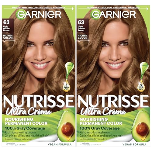 Garnier Hair Color Nutrisse Nourishing Creme, 63 Light Golden Brown (Brown Sugar) Permanent Hair Dye, 2 Count (Packaging May Vary)