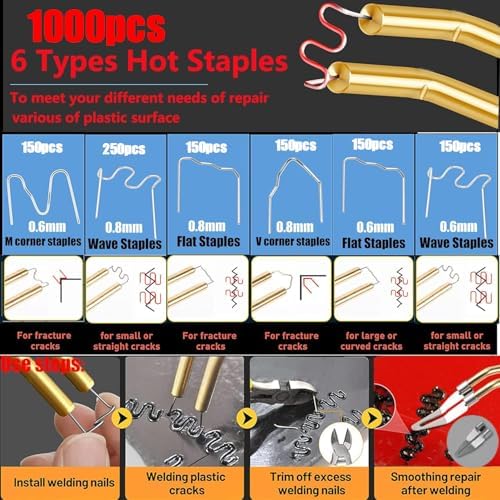 Upgraded 220W Plastic Welder, 2 in 1 Plastic Welding Kit Plastic Repair Welder Kit 1000PCS Hot Stapler Soldering Gun with 100PCS Plastic Welding Rods Car Bumper Repair Kit for Most Plastic Repair