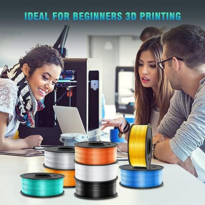 SUNLU 3D Printer Filament Bundle, PLA+ Silk Filament Multicolor 1.75mm, Individually Vacuum Packed, 250G Spool, 8 Rolls, 2kg in Total, Black+White+Light Gold+Silver+Brass+Red Copper+Blue+Green