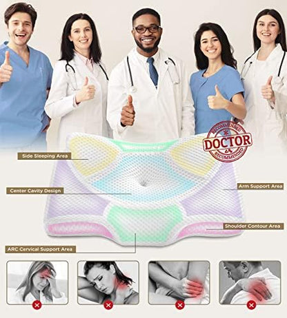 Osteo Cervical Pillow for Neck Pain Relief, Hollow Design Odorless Memory Foam Pillows with Cooling Case, Adjustable Orthopedic Bed Pillow for Sleeping, Support for Side Back Sleepers