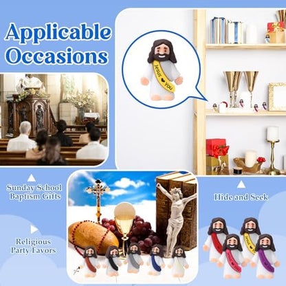 Bememo 100 Pcs Little Jesus Figures Jesus Loves You Original Design Rubber Pocket Toys Little Figures to Hide and Seek Sunday School Religious Party Share Gifts(Bright Colors)