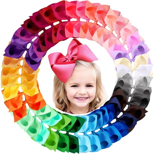 Oaoleer 40Pcs 8" Hair Bows Clips Grosgrain Ribbon Bows Hair Alligator Clips Hair Barrettes Hair Accessories for Baby Girls Infants Toddlers Kids Teens Children (8 Inch)