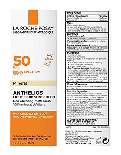 La Roche-Posay Anthelios Sunscreen SPF 50, Ultra-Light Fluid Broad Spectrum SPF 50, Face Sunscreen with Titanium Dioxide Mineral, Lightweight & Fast-Absorbing, Oil-Free, Matte Finish