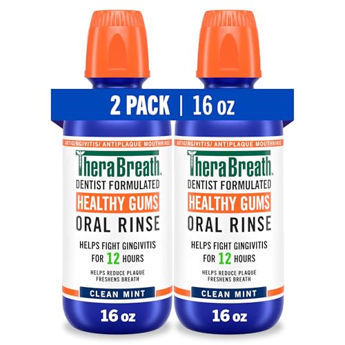 TheraBreath Healthy Gums Mouthwash Clean Mint, Antigingivitis, Dentist Formulated, 16 Fl Oz (2-Pack)