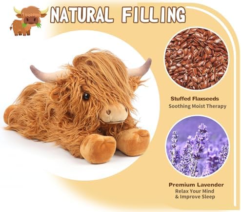 2Pcs Highland Cow Stuffed Animals, Microwavable Stuffed Animal Adorable Fluffy Highland Cow Plush for Warmth, Heatable Coolable Lavender Scent Toy, Cute Soft Plushies Gift for Kids Boys Girls & Adults