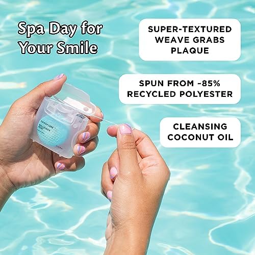 Cocofloss Woven Dental Floss, Dentist-Designed Oral Care, Mint, Waxed, Expanding, Vegan, Kid-Friendly String Floss with Coconut Oil, 3 Spools (33 yd Each)