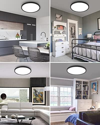 2PACK Flush Mount LED Ceiling Light Fixture Black, 12Inch 28Watt, Dimmable & 3000K-4500K-6000K 3 Color Selectable Ceiling Lamp 3200LM Low Profile Ceiling Light for Kitchen Bedroom Hallway Porch