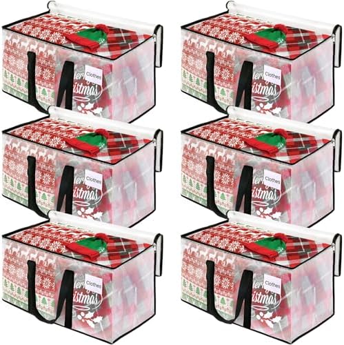 Clear Heavy Duty Extra Large Storage Bags, Reinforced Handles and Double Zippers, Packing Bags Alternative to Moving Boxes (6 Pack)