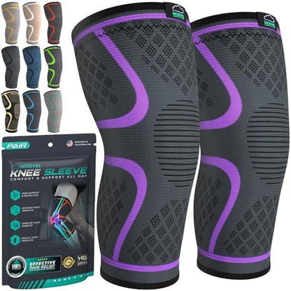 Modvel Compression Knee Brace for Women & Men, 2-Pack Knee Brace for Running Knee Pain, Knee Support Compression Sleeve, Workout Sports Knee Braces for Meniscus Tear, ACL & Arthritis Pain Relief