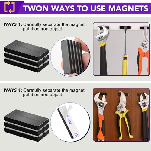 MIKEDE 30 Pcs Strong Neodymium Magnets with Epoxy Coating, Black Bar Magnets Waterproof with Adhesive Backing for Tool Room, Kitchen, Crafts, Whiteboard, Cabinet Doors - 1.57 x 0.39 x 0.20 in