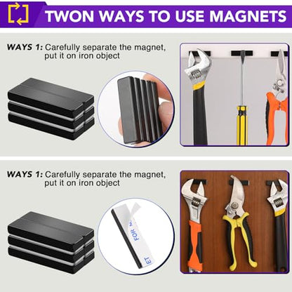 MIKEDE 30 Pcs Strong Neodymium Magnets with Epoxy Coating, Black Bar Magnets Waterproof with Adhesive Backing for Tool Room, Kitchen, Crafts, Whiteboard, Cabinet Doors - 1.57 x 0.39 x 0.20 in