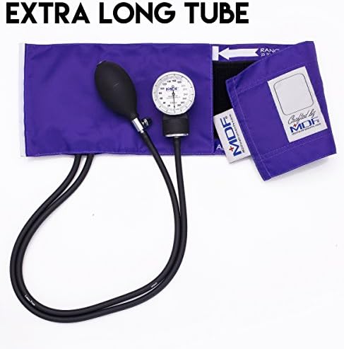 MDF Instruments, Calibra Aneroid Premium Professional Sphygmomanometer, Blood Pressure Monitor with Adult Cuff & Carrying Case, Lifetime Calibration, White Dial, Purple Cuff, MDF808M08