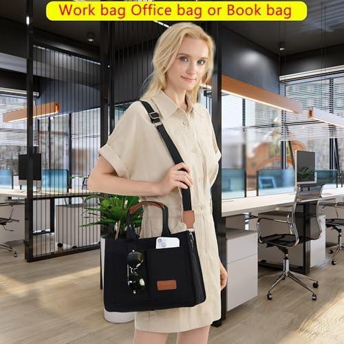 Tote Bag for Women With Compartments,Large Canvas Tote Women's Purse Crossbody Bags Work Laptop Book Bag Satchels Handbags