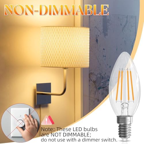 E12 Candelabra Bulb 40 watt Equivalent, E12 LED Bulb Non-Dimmable Chandelier Light Bulbs, B10 Candle Light Bulbs 2700K Soft White, 90+CRI, 400LM, Cear Glass, 12 Pack