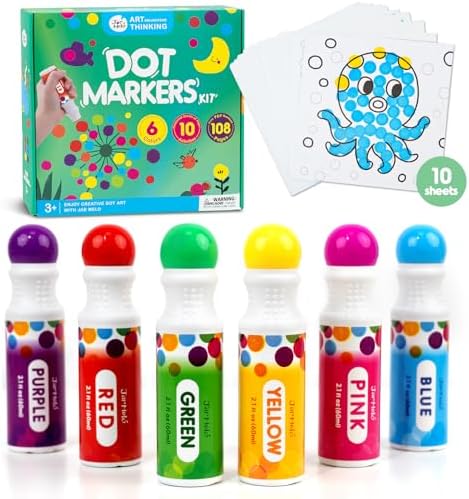 Jar Melo Washable Dot Markers, 6 Colors Dot Paints with 108 PDF & 10 Physical Activity Papers, Non-Toxic Bingo Daubers for Toddlers 1-3 2-4