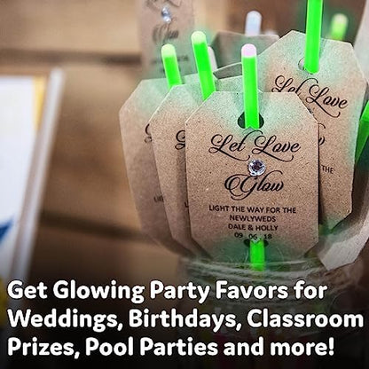 PartySticks Green Glow Sticks - 100pk, 8 Inch Glow in the Dark Light Up Sticks and Connectors for Party Favors, Decorations, Necklaces and Bracelets