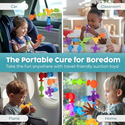 BUNMO Bath Toys Suction - Connect, Build, Create - Toddler Bath Toys - Hours of Fun & Creativity - Fine Motor Skills - Stimulating Sensory Toys - Non-Mouthable Toy 3+ - Textured 44 Pack