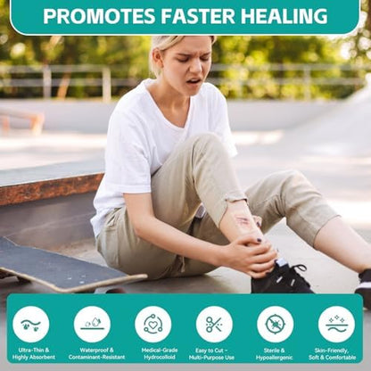 Upadated Hydrocolloid Bandages,2in*5ft Hydrocolloid Roll for Wound Care,Medical-Grade Hydrocolloid Patch Bandages with Self-Adhesive, Flexible & Waterproof DIY Size & Shape (2in*16ft)