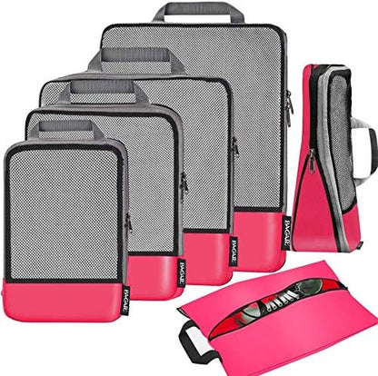 BAGAIL 4 Set/6 Set/8 Set Compression Packing Cubes Travel Accessories Expandable Packing Organizers (Half Mesh, 6-Fuchsia)