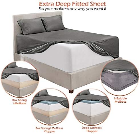 Hearth & Harbor Extra Deep Pocket King Size Sets - Fits Mattress 18-24 Inches Deep - Extra Deep Pocket Sheets - 6 Piece King Size - King - Grey Sheets