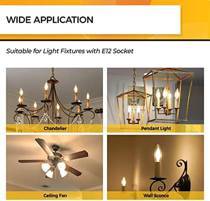 Hizashi 90+CRI Candelabra LED Light Bulbs 60 Watt, 2700K Warm White, E12 LED Bulb Dimmable, B11 Chandelier Light Bulbs, 6W, 550LM, Candle Light Bulbs, UL Listed, 12 Pack