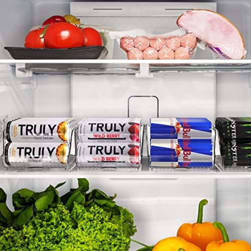 Simple Houseware Tall Skinny Can Organizer and Dispenser for Refrigerator or Pantry, Clear, Set of 2