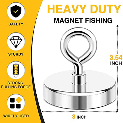 DIYMAG Super Strong Neodymium Fishing Magents,700LBS(317KG) Pulling Force Rare Earth Magnet with Countersunk Hole Eyebolt Diameter 2.95INCH(75mm) for Retrieving in River an Magnetic Fishing