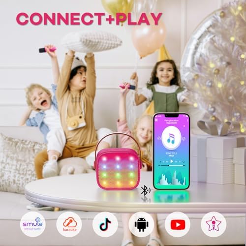 YLL Mini Karaoke Machine for Kids Toys, Portable Bluetooth Speaker with 2 Wireless Microphones, Birthday Gifts for Girls 3, 4, 5, 6, 7, 8, 9, 10, 11, 12+ Years Old Toddler Teens (Hotpink)