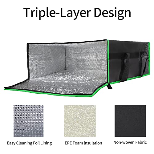 Bodaon Insulated Pizza Delivery Bag, 20" x 20" x 8" Pizza Warmer Bags for Carry Hot, Black with Green Edge, 1-Pack