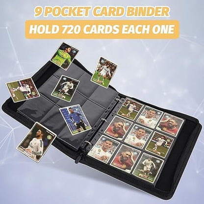9 Pocket Card Binder, Premium Zip Trading Card Binder, 720 Double Sided Pocket PU Card Collection Binder, Collector Card Album, Card Folder for MTG, TCG, Sports Cards, Game Cards (Silver)
