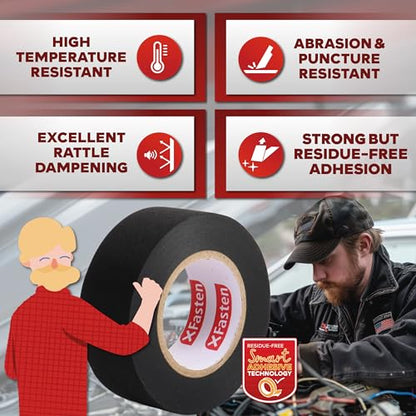 XFasten Wire Harness Tape, 3/4-Inch x 50 Feet (10-Pack), High Temp Wiring Loom Harness, Self-Adhesive Felt Cloth Electrical Tape for Automotive Engines, Noise Dampening, and Cable Protection