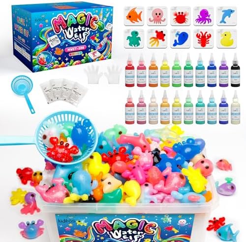 Kiditos Magic Water Elf Toy Kit, Aqua Fairy Water Gel Kit-20 Magic Gels&10 Molds–Make Your Own Water Pets & Squishy Toys–Fun Summer DIY Craft Kit, Birthday Gifts & Party Favors for Kids Ages 3+