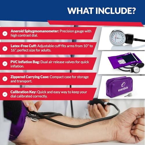 Deluxe Aneroid Sphygmomanometer Blood Pressure Monitor Set – 2-Pack – Adult Cuff, Carrying Case & Calibration Tool – High Contrast Dial for Accurate Readings – Portable & Durable Design – Purple