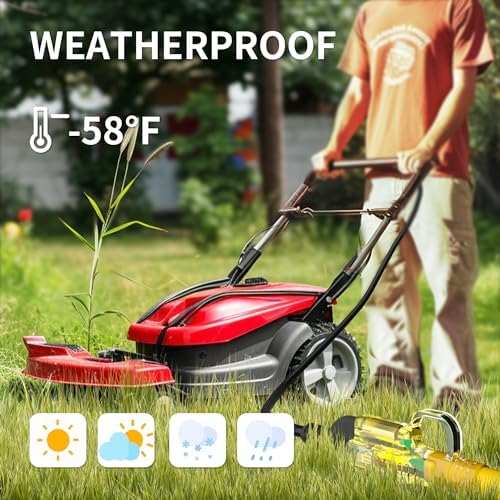 100 ft 12/3 Outdoor Extension Cord Waterproof Heavy Duty with Lighted Indicator End 12 Gauge 3 Prong, Flexible Cold-Resistant Long Power Cord Outside, 15Amp 1875W SJTW Yellow ETL Listed