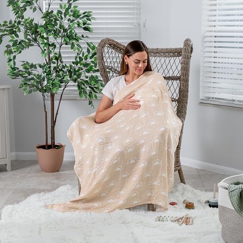 Comfy Cubs Muslin Swaddle Blankets Pack of 4, 47 x 47 Inches, Soft Cotton Baby Blanket Set, Large Multipurpose Swaddling Wraps for Newborns - Self-Soothing Swaddle - Sun, Rainbow, Rain, Doodle
