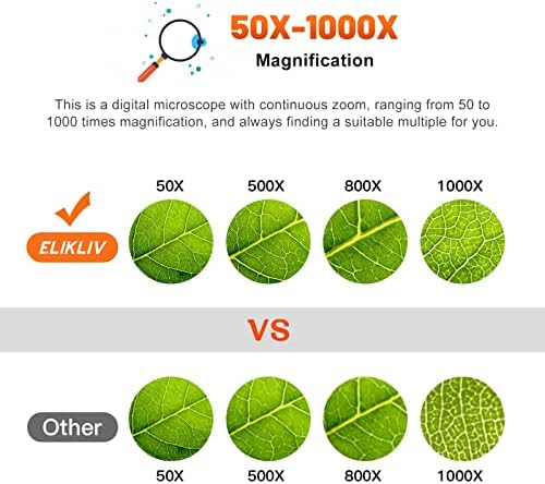 Elikliv Microscope, LCD Digital Coin Microscope 1000x, Coin Magnifier with 8 Adjustable LED Lights, PC View Compatible with Windows/MacBook, EDM4, 4.3-Inch