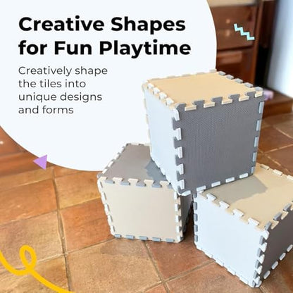 MioTetto Foam Floor Tiles for Kids - Non-Toxic Comfortable Baby Play Mat and Interlocking Foam Tiles, Fits with 50x50 Playpen Mat for Crawling & Development, Soft Play Mat for Babies 6-12 Months