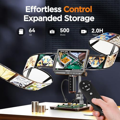 Elikliv Autofocus 4K Digital Microscope EM4K-AF, 52MP Soldering Microscope for PCB Repair, Coin Inspection & Watchmaking, 2000X Magnifier Scope, 8" IPS Screen, HDMI/USB Output, 10" Stand, 64GB Card