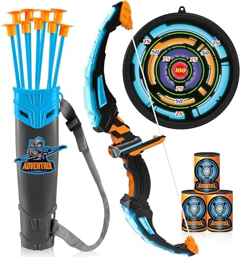 JOYIN LED Bow and Arrow for Kids, Light Up Archery Toy Play Set with Suction Cups Arrows, Targets & Arrow Case, Indoor and Outdoor Hunting Play Gift Toys for Boys Girls 6-12