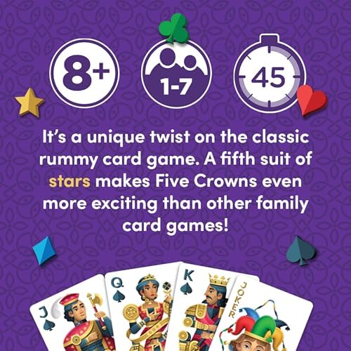 PlayMonster Five Crowns Collectible Tin – Card Game for Kids and Adults, Family Game Night, The Game isn’t Over Until the Kings Go Wild!, 5 Suited Rummy Style Card Game, 1-7 Players, Ages 8+