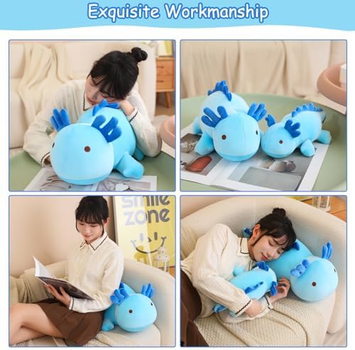 SQEQE Weighted Axolotl Plush Toy, Blue Axolotl Stuffed Animals Cute Plush Pillow, Kawaii Weighted Stuffed Animals Gifts for Girls & Boys Blue 23.6 Inch, 3.1 Lbs