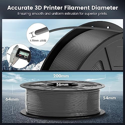 SUNLU PLA 3D Printer Filament, Neatly Wound PLA Filament 1.75 mm, Dimensional Accuracy +/- 0.02mm, Good Vacuum Packaging Consumables, PLA 2kg in Total, 1kg per Spool, Pack of 2, Grey+Grey