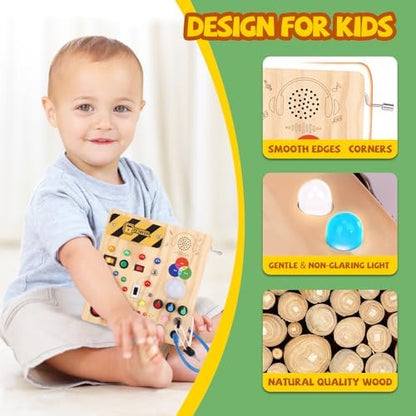 Busy Board,Montessori Toys for 1-3 Years Old, Wooden Toddler Toys, Autism Sensory Travel Toy, Ideal Gift for 1+ Year Old Boys (Busy Board v4)