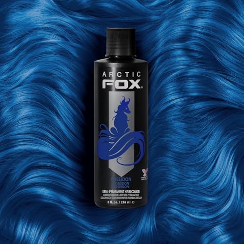 Arctic Fox Semi-Permanent Hair Dye, Vegan & Cruelty-Free, Vibrant Blue Color, Ammonia-Free, Peroxide-Free, Conditioning Formula, Poseidon, 8 Fl Oz (Pack of 2)