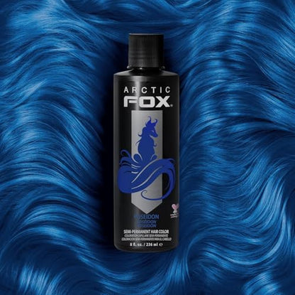 Arctic Fox Semi-Permanent Hair Dye, Vegan & Cruelty-Free, Vibrant Blue Color, Ammonia-Free, Peroxide-Free, Conditioning Formula, Poseidon, 8 Fl Oz (Pack of 2)
