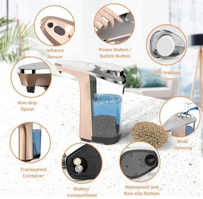 Automatic Soap Dispenser, PZOTRUF Touchless 17oz/500ml with Upgraded Infrared Sensor, 5 Adjustable Soap Dispensing Levels, Liquid Hand Soap Dispenser for Bathroom (Rose Gold)