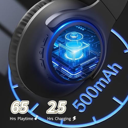 KVIDIO Bluetooth Headphones Over Ear, 65 Hours Playtime Wireless Headphones with Microphone, Foldable Lightweight Headset with Deep Bass, HiFi Stereo Sound Low Latency for Travel Work Cellphone