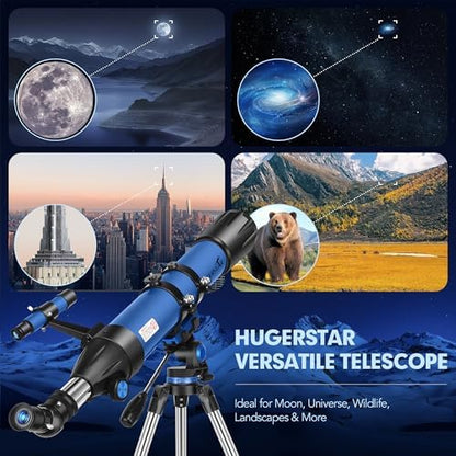 Telescope, Telescope for Adults High Powered, 90mm Aperture 800mm Professional Refractor Telescopes for Adults Astronomy Beginners with AZ Mount Stainless Tripod, Carry Bag and Moon Filter